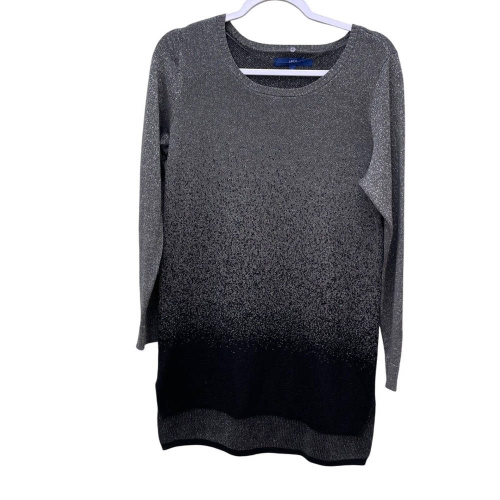 Apt.‎ 9 Women's Metallic Silver Black sweater Sparkle Knit  long M cocktail